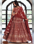 Golden Bloom Deep Maroon Lehenga Set with Floral & Geometric Sequin Work - Buy_1