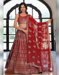 Golden Bloom Deep Maroon Lehenga Set with Floral & Geometric Sequin Work - Buy_2