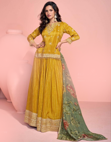 Golden Radiance Mustard Viscose Jacquard Silk Designer 3-Piece Set