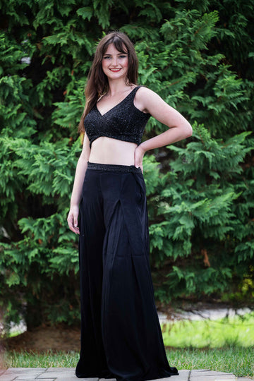 Gorgeous Black Palazzo and Designs Jacket Set - Rent