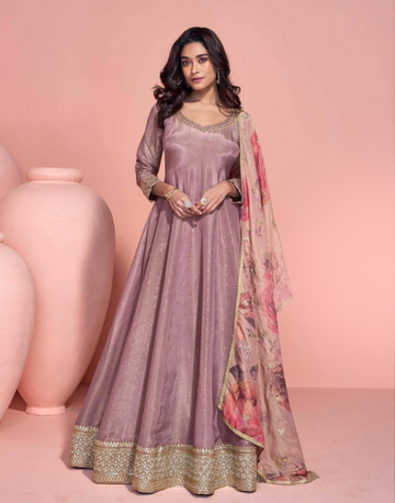Grace in Mauve Pink Viscose Jacquard Silk Designer 3-Piece Set