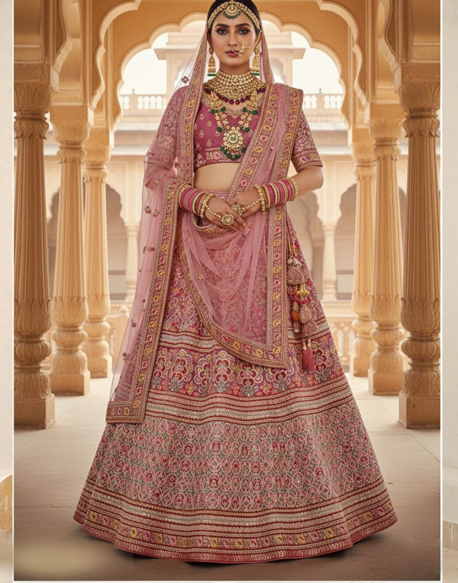 Graceful Mauve Velvet Lehenga with Beaded Embroidery & Dupatta Ethnic Occasion Wear - Buy