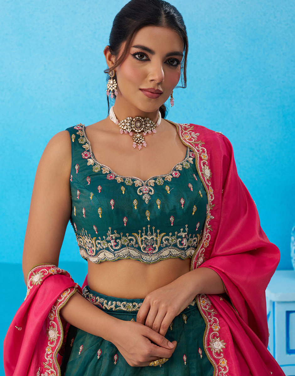 Graceful Silk Lehenga Set with Heavy Beads & Sequins Embroidery_11