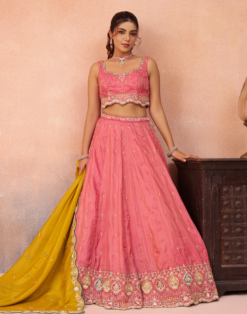 Graceful Silk Lehenga Set with Heavy Beads & Sequins Embroidery_4
