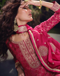 Graceful in Pink Viscose Jacquard Silk Embroidered Set with Palazzo Dupatta_1