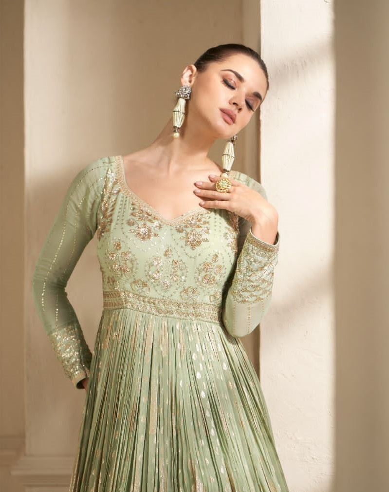 Real Georgette Pure Viscos Silk Anarkali Designer Gowns - Rent
