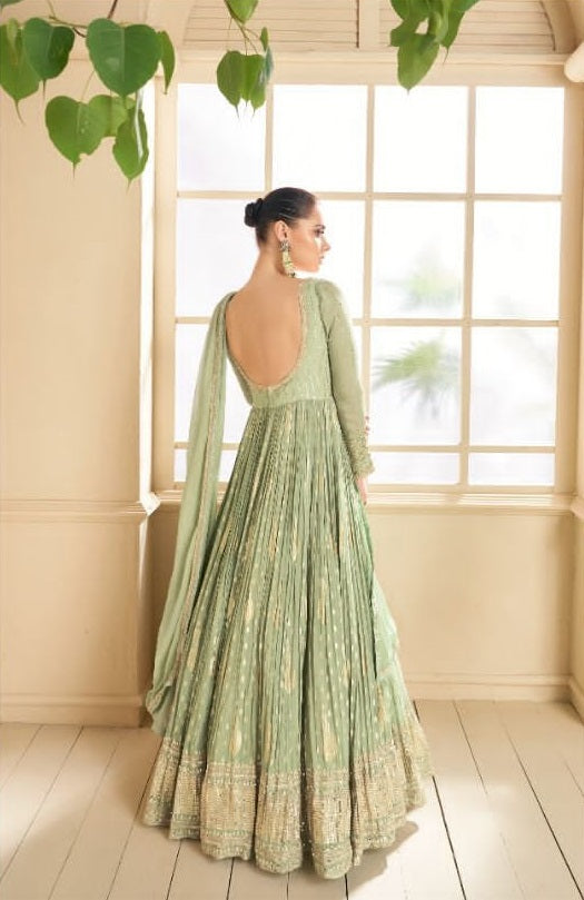 Real Georgette Pure Viscos Silk Anarkali Designer Gowns - Rent