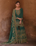 Green Crepe Silk Gharara Suit Hand Mundi & Swarovski Work with Dupatta