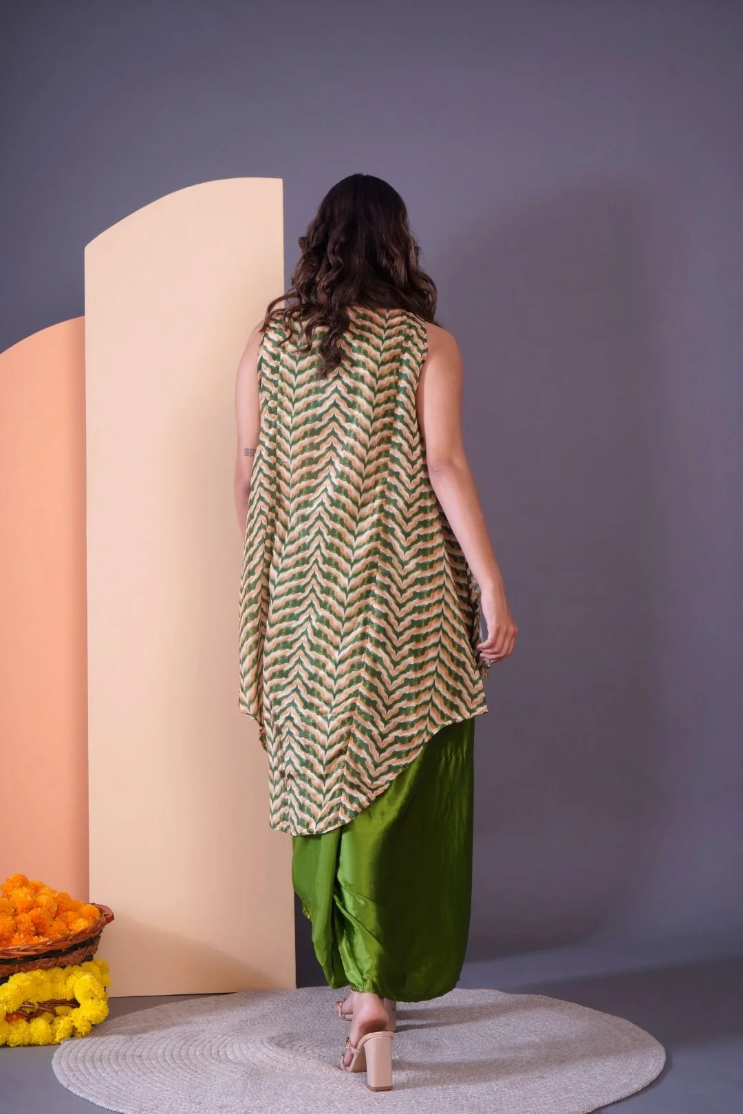 Green Embroidered Dhoti-Style Skirt with Shrug-Rent XXS / Green / 3 Days Green Embroidered Dhoti-Style Skirt with Shrug-Rent XXS / Green / 3 Days