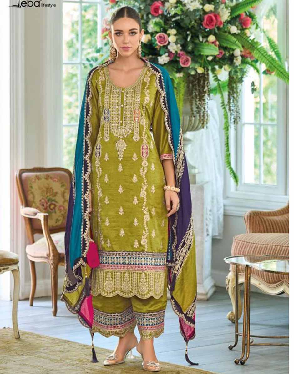 Green Embroidered Sequence Work Kurta Palazzo & Dupatta Set