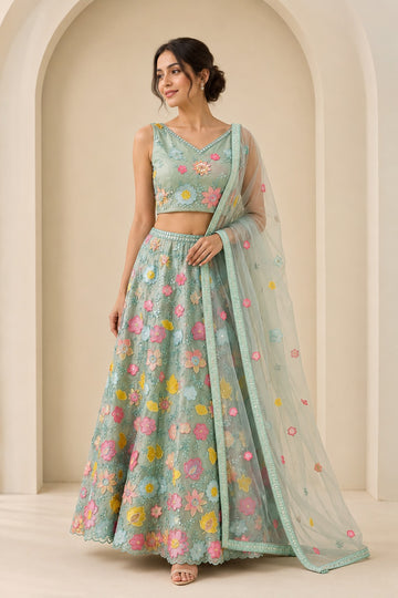 Pista Green Lehenga for Mehendi - RENT