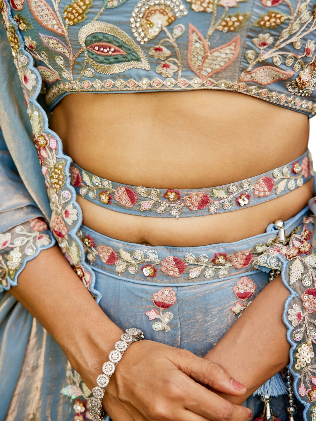 Grey Tissue Fabric with Sequinse & Thread embroidery Lehenga choli & Dupatta_3