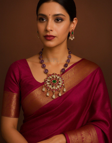 Handcrafted Heavy Kundan Necklace & Earring Set Luxurious Wedding Wear