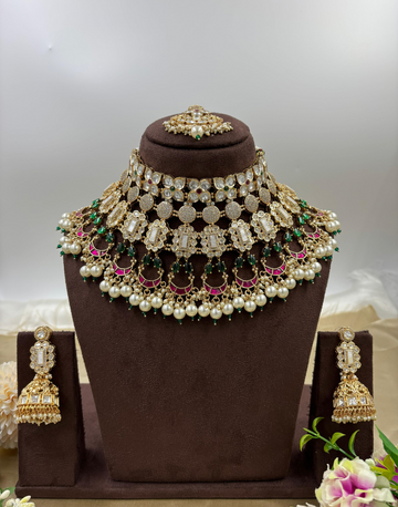 Handcrafted Moissanite Kundan & Pearl Choker Luxe Bridal Necklace Set