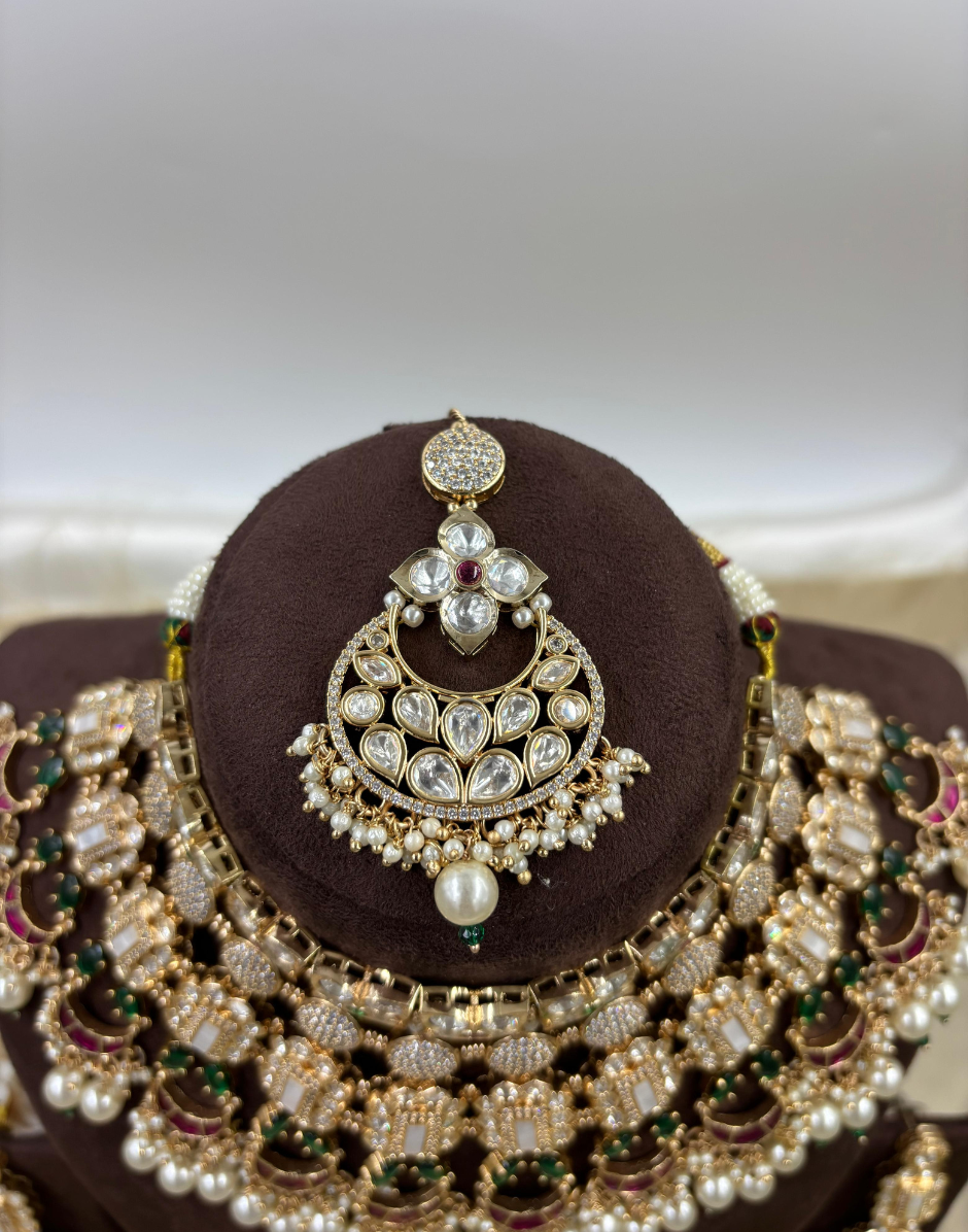 Handcrafted Moissanite Kundan & Pearl Choker Luxe Bridal Necklace Set