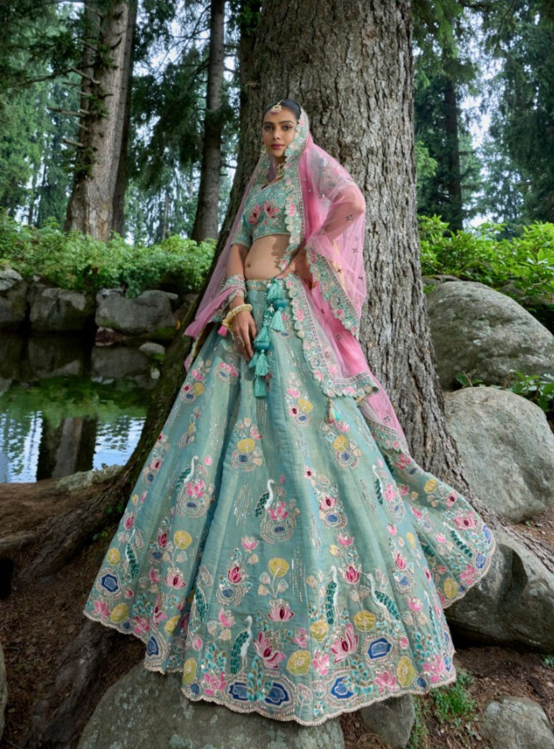 Heavy Embroidery Trendy Motif Blue Lehenga Choli - Rent