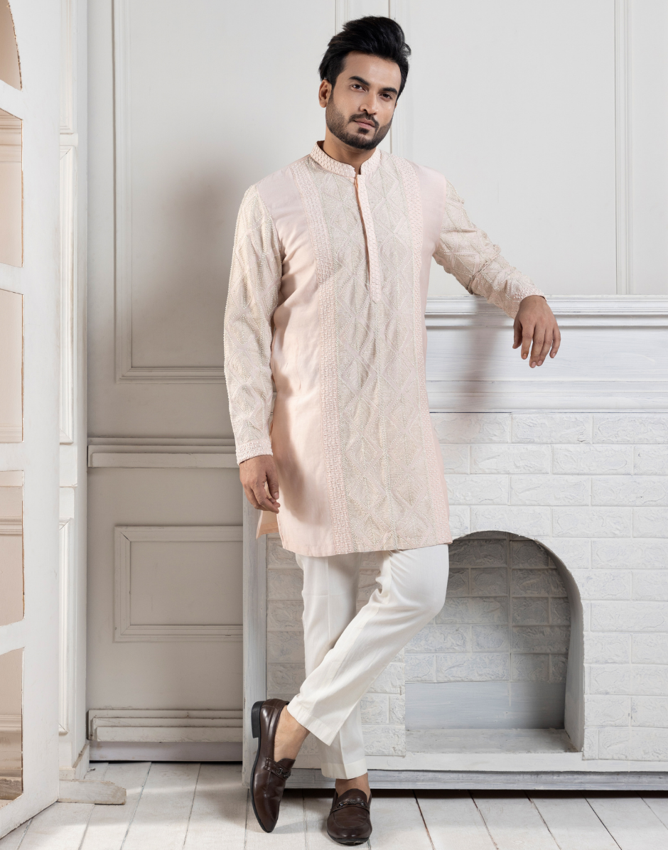Heritage Blush Embroidered Kurta Set with Intricate Detailing