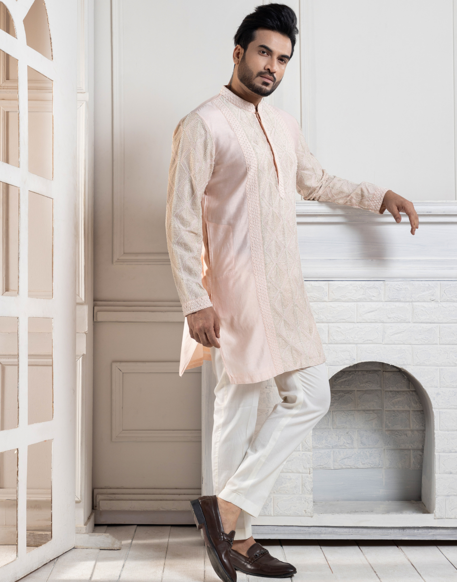 Heritage Blush Embroidered Kurta Set with Intricate Detailing