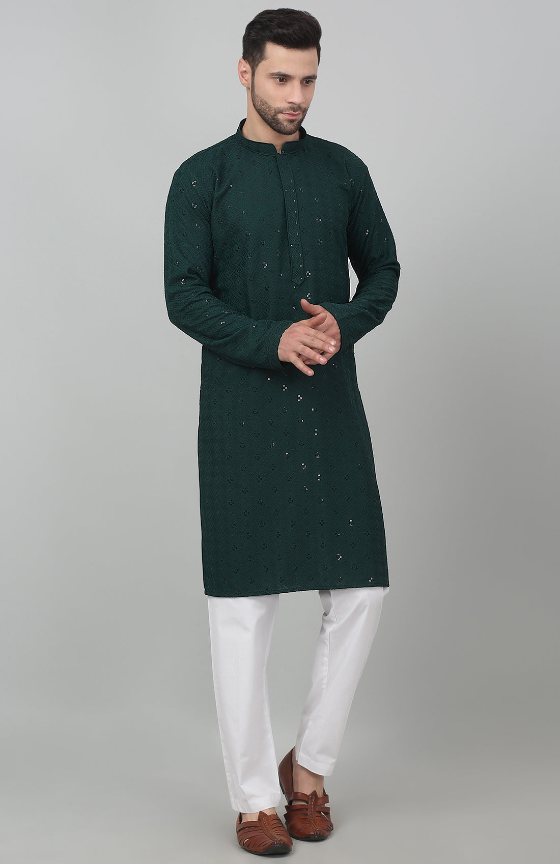 Himgir Checkered Thread Work Kurta Set - Rent