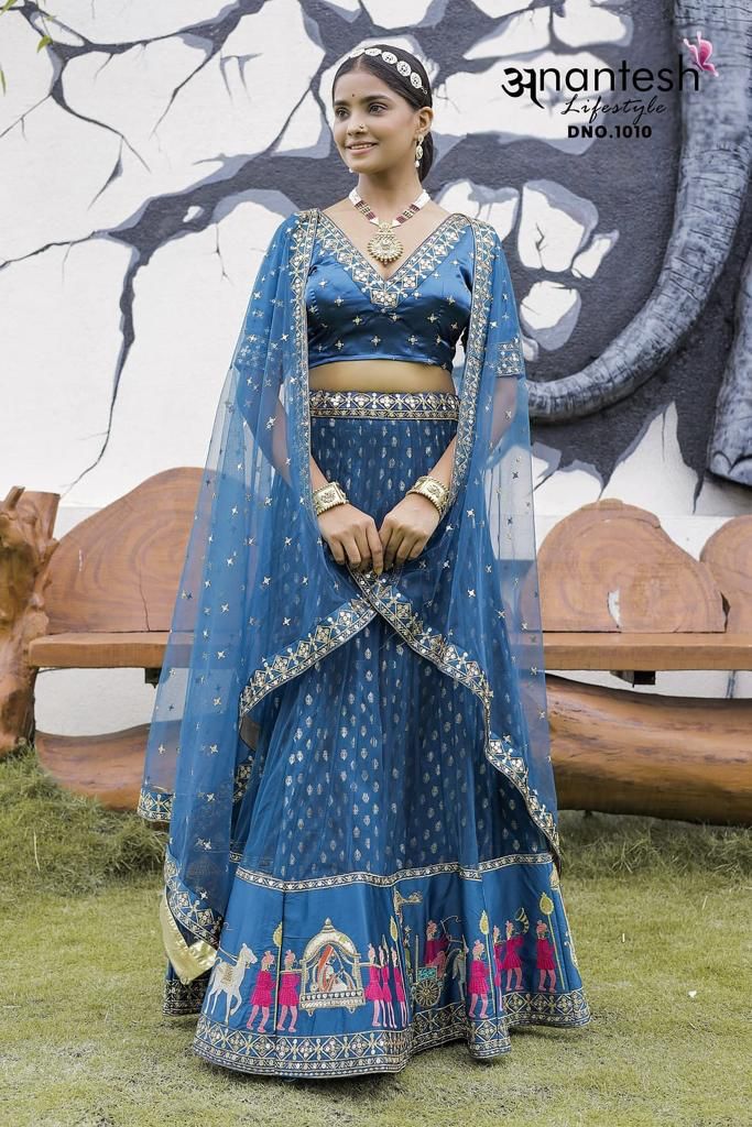 Turquoise Blue Pure Georgette Sequins And Thread Embroidery Semi-Stitched Lehenga Choli & Dupatta - Rent