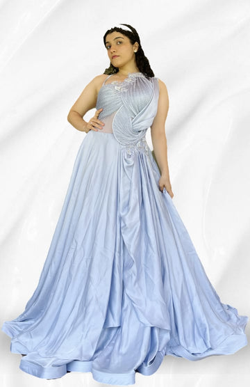 Stunning Blue  Sequin Net Embroidery Gown - Rent