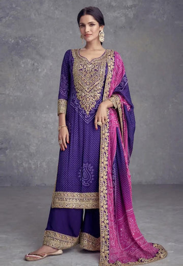 Elegant Purple and Pink Embroidered Salwar Suit - Rent