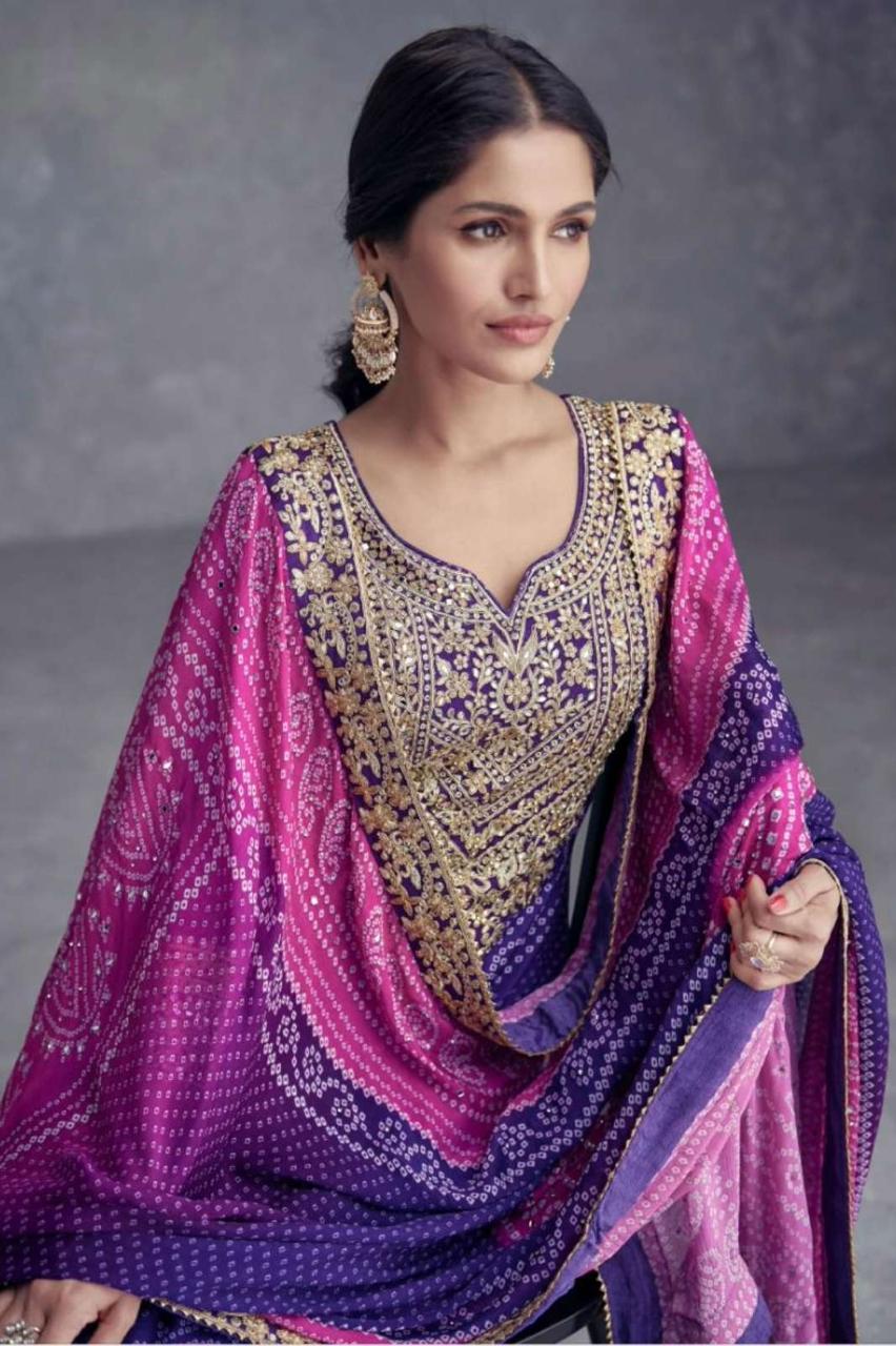 Elegant Purple and Pink Embroidered Salwar Suit - Rent