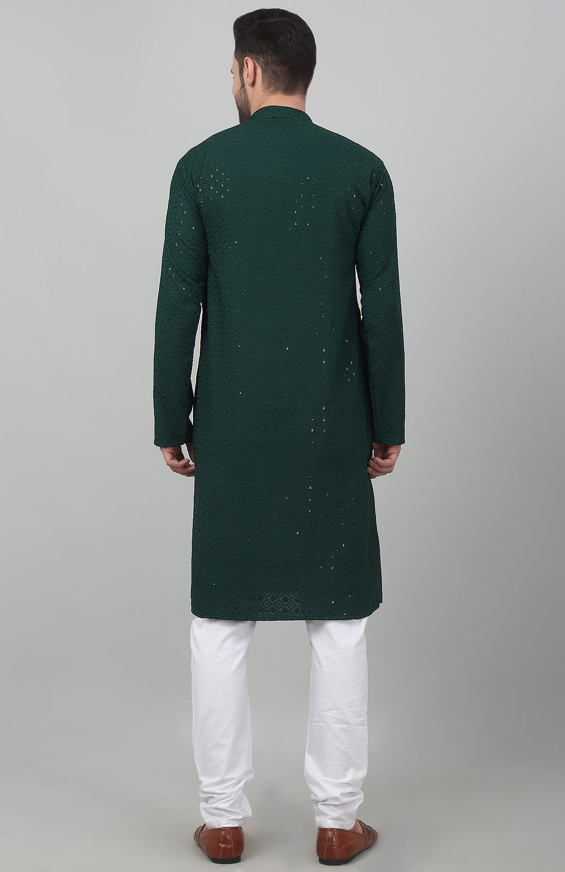 Green Cotton Embroidered Thread And Sequin Work &amp; Kurta Set For Men - Rent