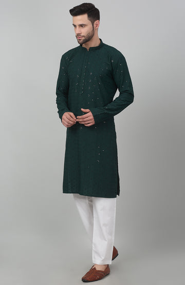 Himgir Checkered Thread Work Kurta Set - Rent