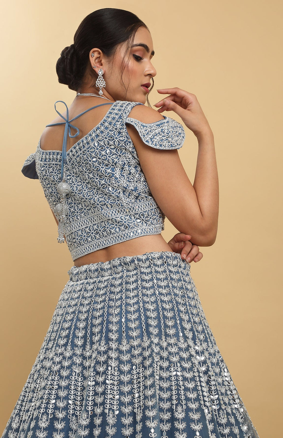 Festive Blue Suhana  Embroidered Lehenga Set - Rent