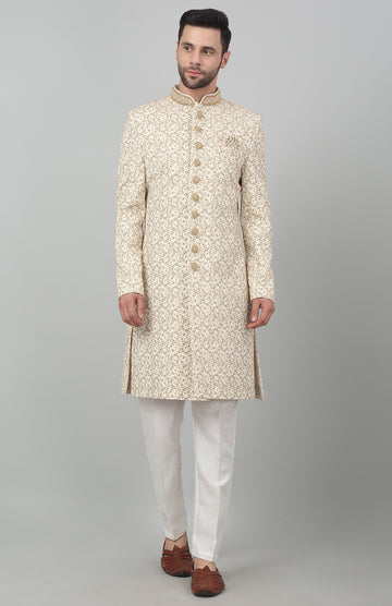 Floral Zardozi Embroidered Sherwani Set - Rent