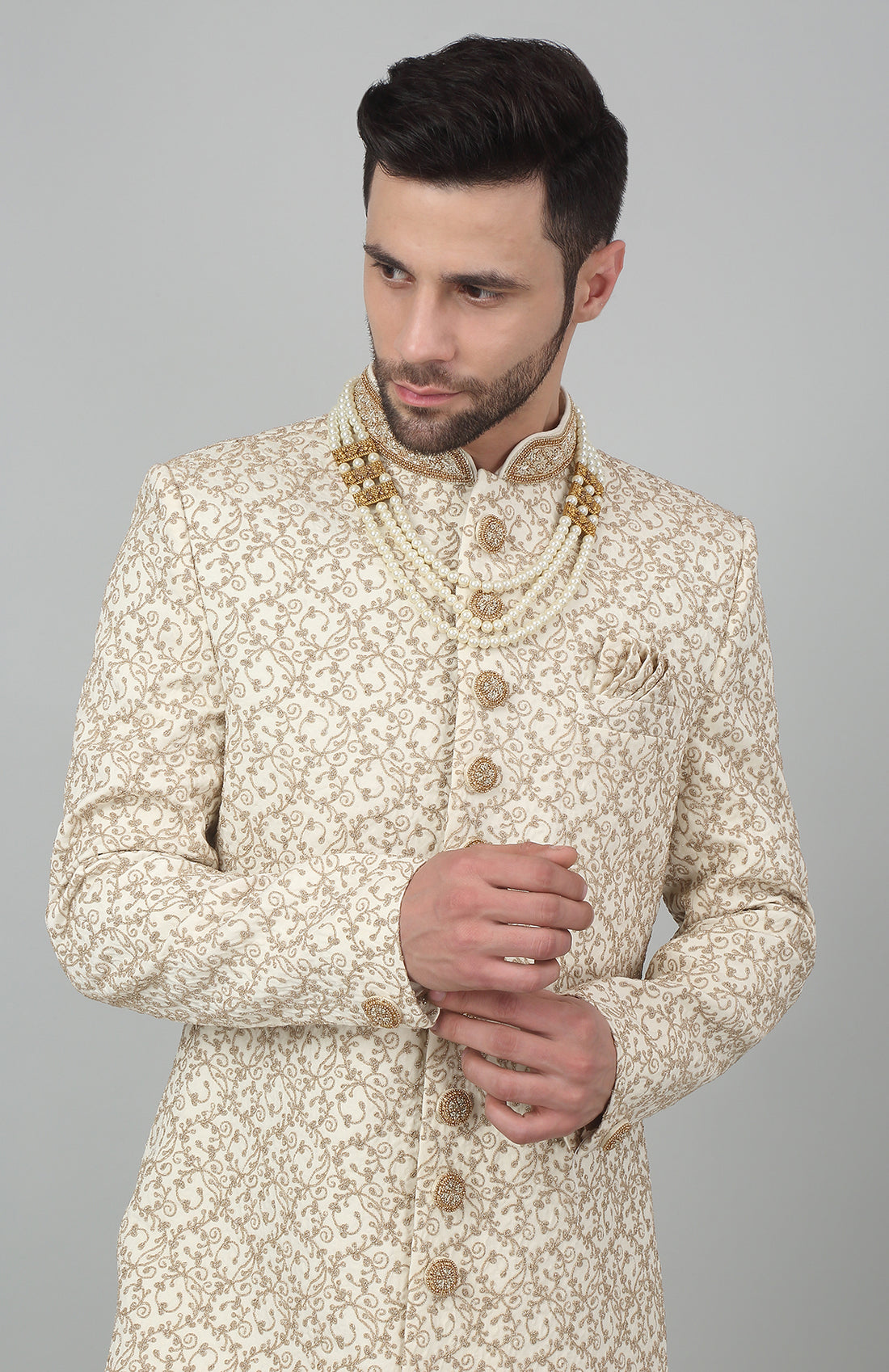 Floral Zardozi Embroidered Sherwani Set - Rent