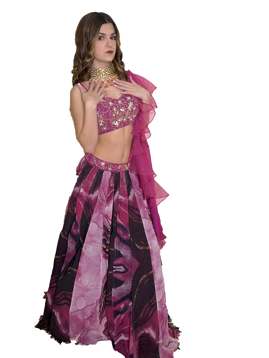 Elegant Pink colored Lehenga choli set - Rent