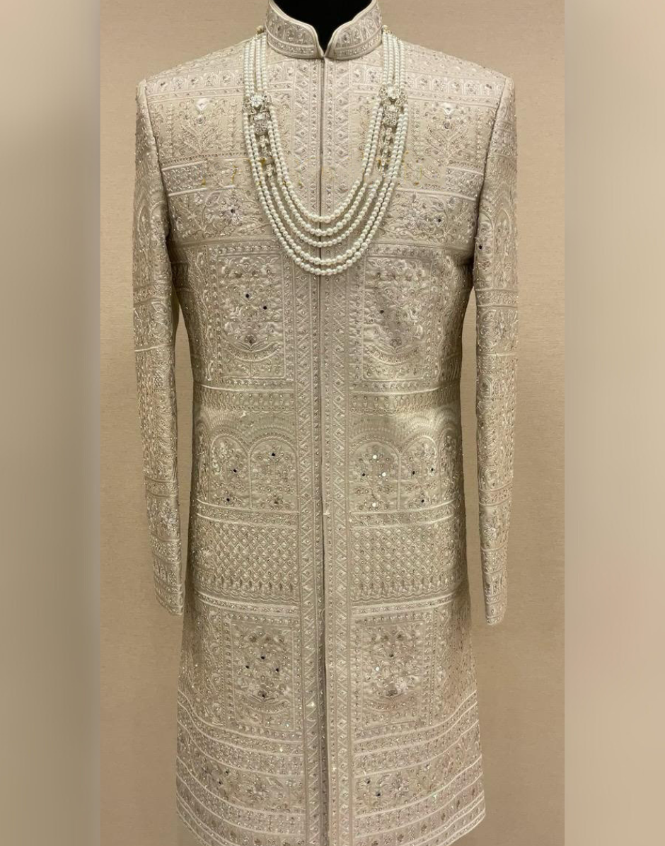 Imperial Fawn Sherwani Set Featuring Fine Embroidery & Luxe Detailing