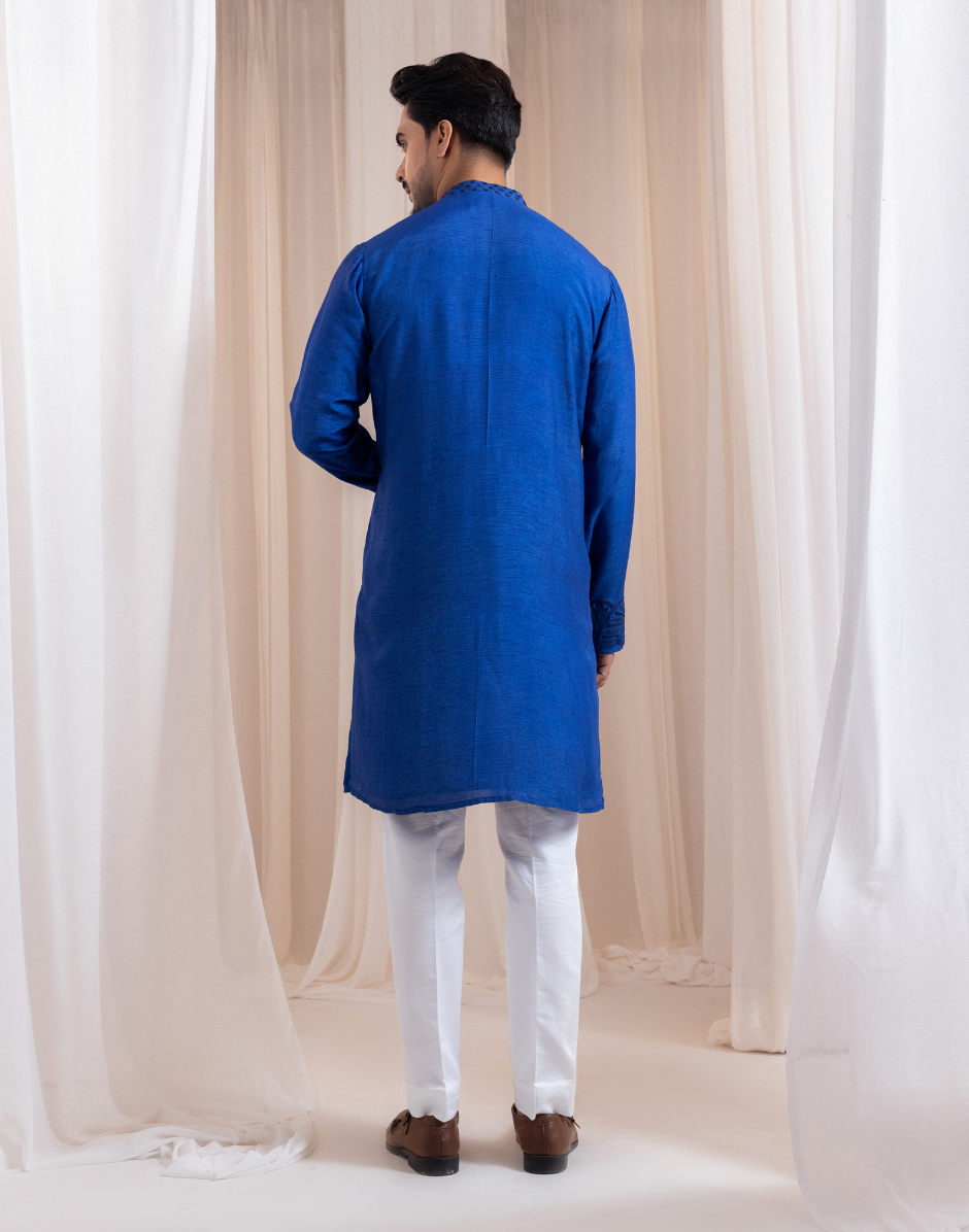 Inle Shadow Blue Kurta Pant Set Serene Pond-Inspired Design with Elegant Shell-Pattern Embroidery_1
