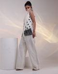 Ivory Co-Ord Set with Bustier, Structured Jacket with Black Sequin & Fringe with Wide-Leg Trousers_1