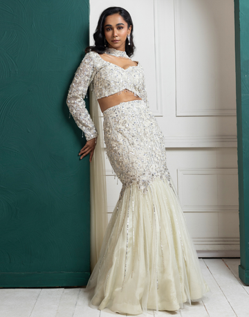 Ivory Shimmer Crystal Lehenga Set