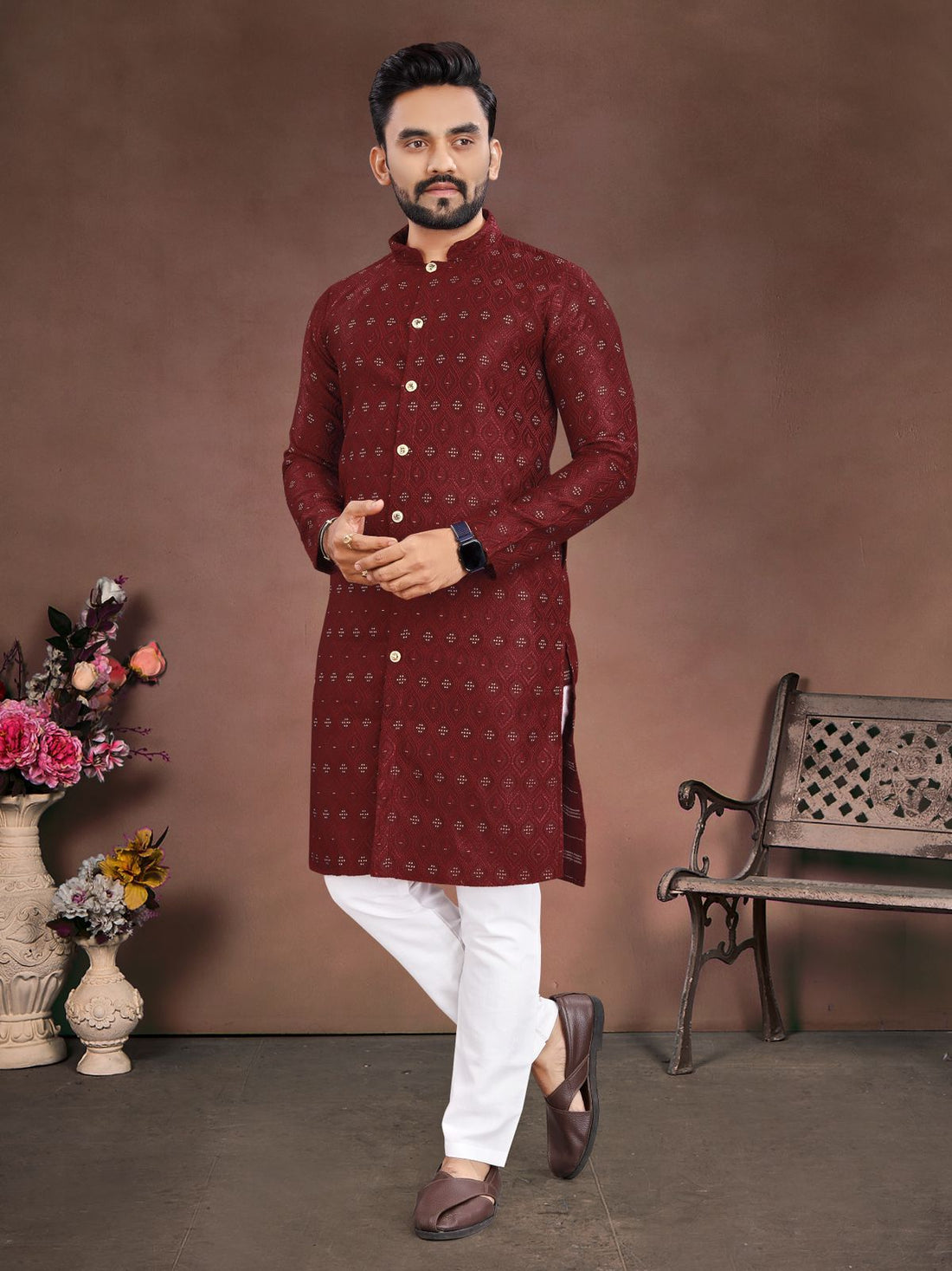 Jecards Designer Silk Kurta with Slum Cotton Pajayma - Rent