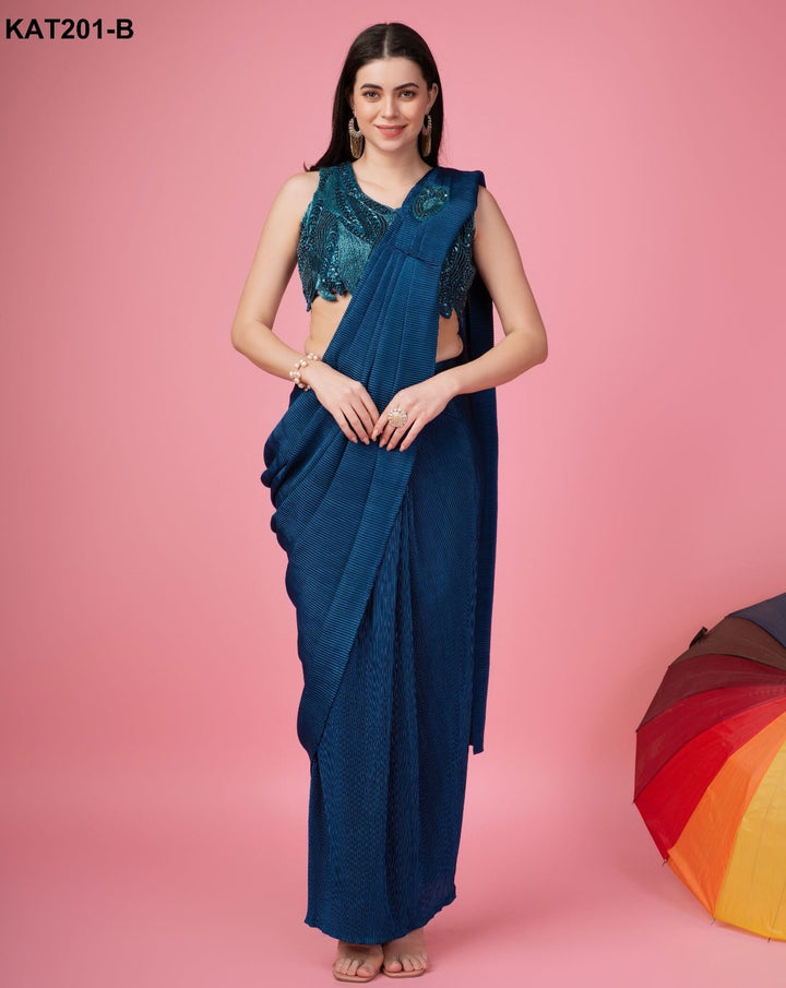 Ready to wear Navy Blue Saree with heavy embroidered work