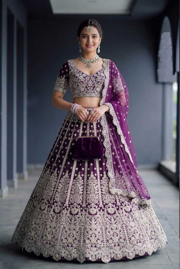 Purple Net Sequins Embroidered Lehenga for Reception - RENT