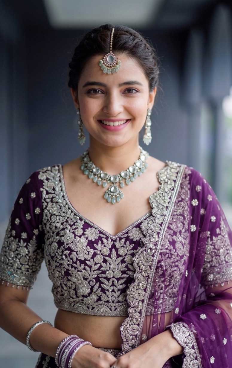 Purple Net Sequins Embroidered Lehenga for Reception - RENT