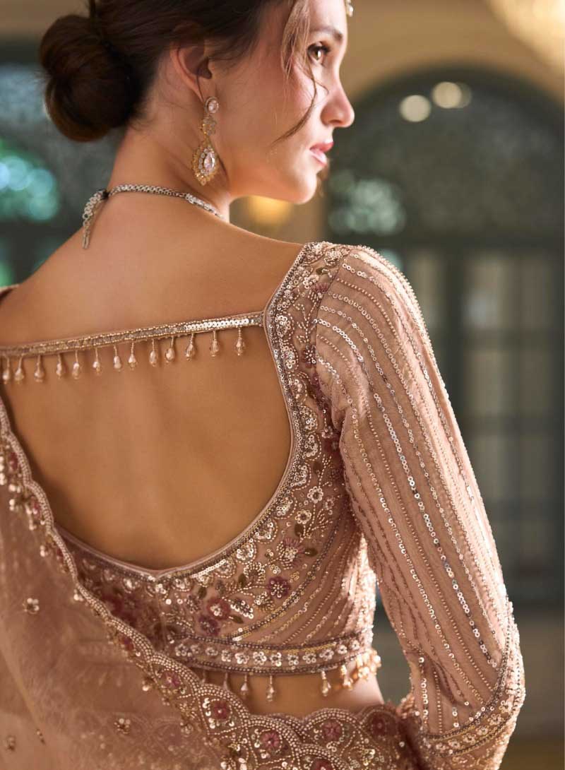 Pink Designer Embroidered Saree for Partywear - RENT