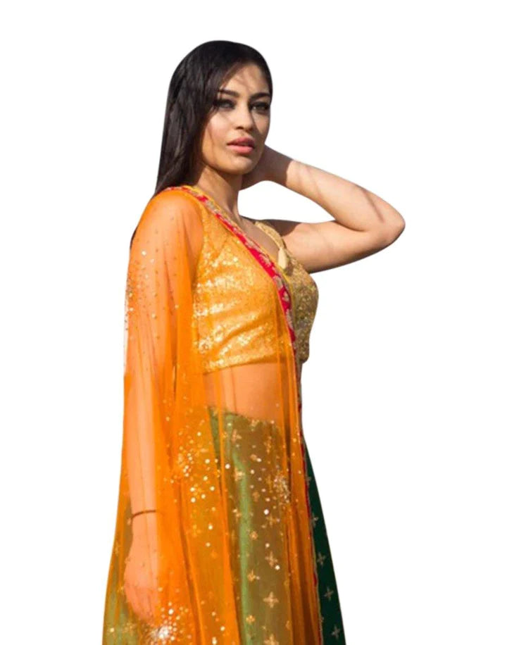 Orange silk embroidered lehenga choli 133213 | Saree designs party wear, Lehenga  choli, Silk lehenga