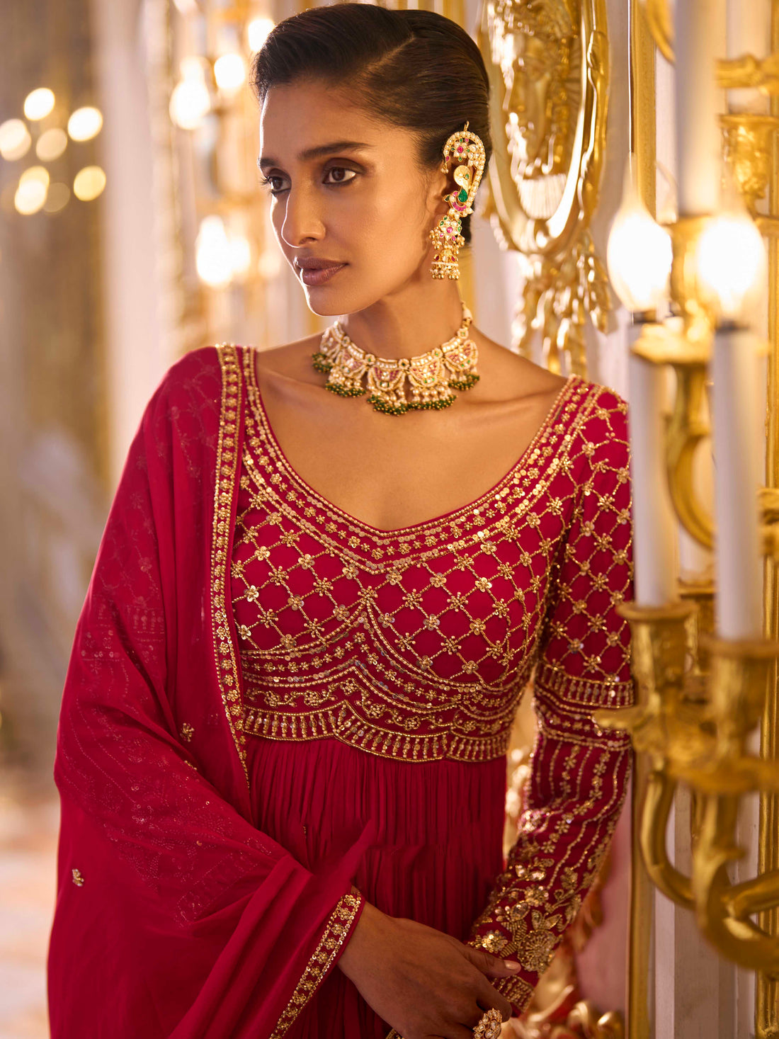 Majestic Pink Georgette Silk Anarkali Set for Guest - RENT