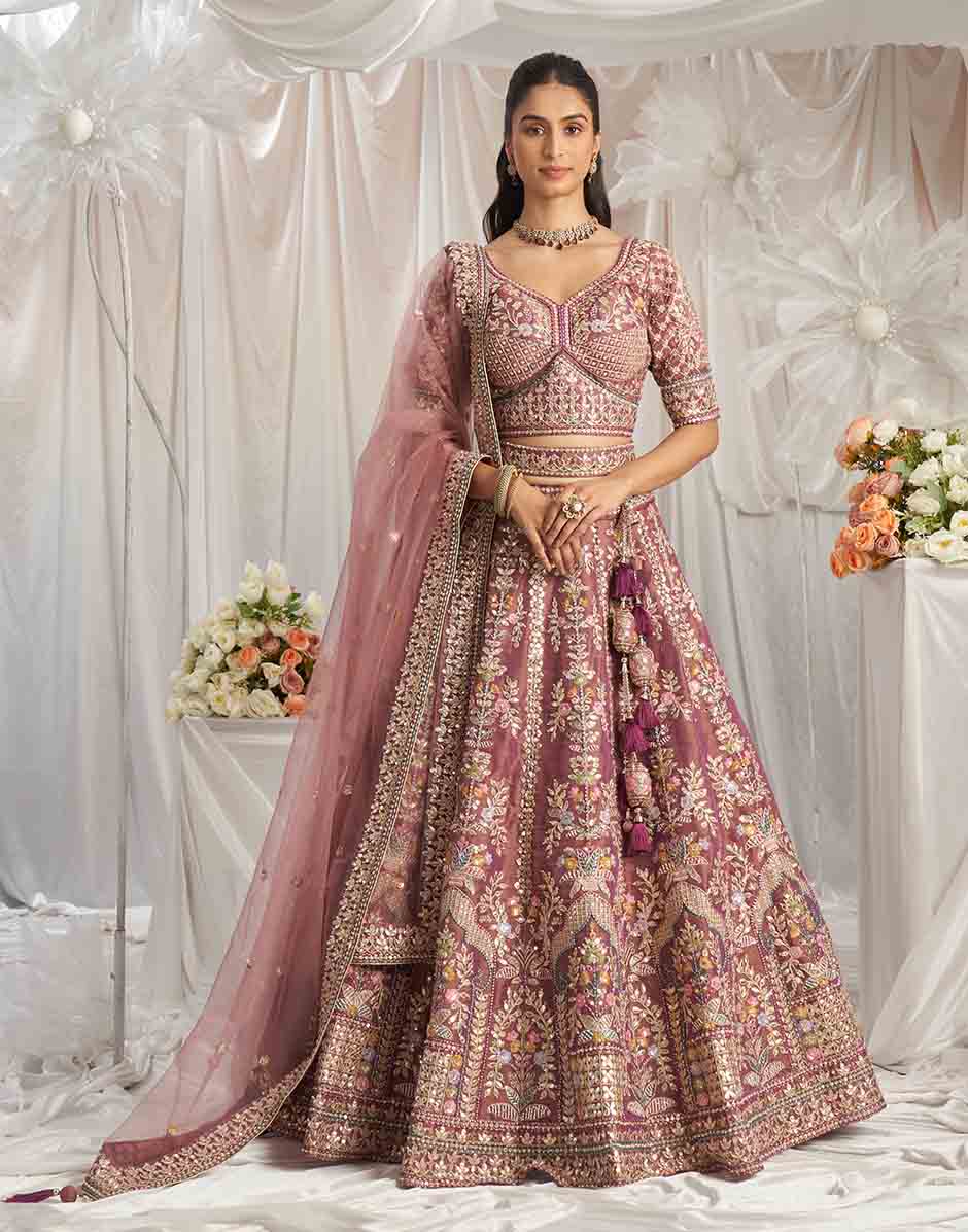 Lavender Gotapatti & Moti Embroidery Semi-Stitched Lehenga Choli & Dupatta