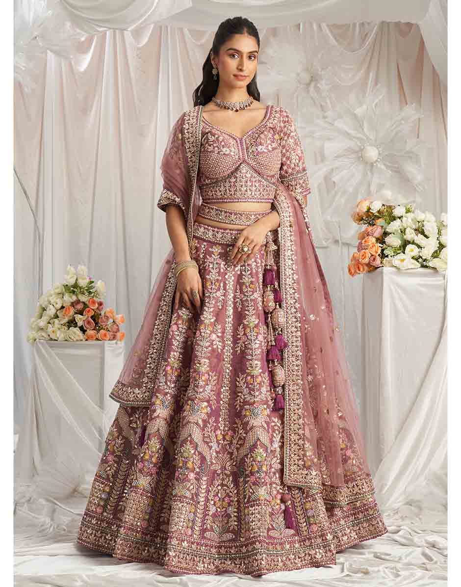 Lavender Gotapatti & Moti Embroidery Semi-Stitched Lehenga Choli & Dupatta