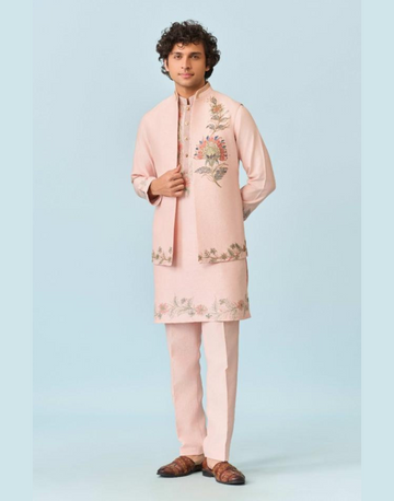 Light Pink Hand Painted Jacket Set for Men Unique Stylish & Elegant Fashion