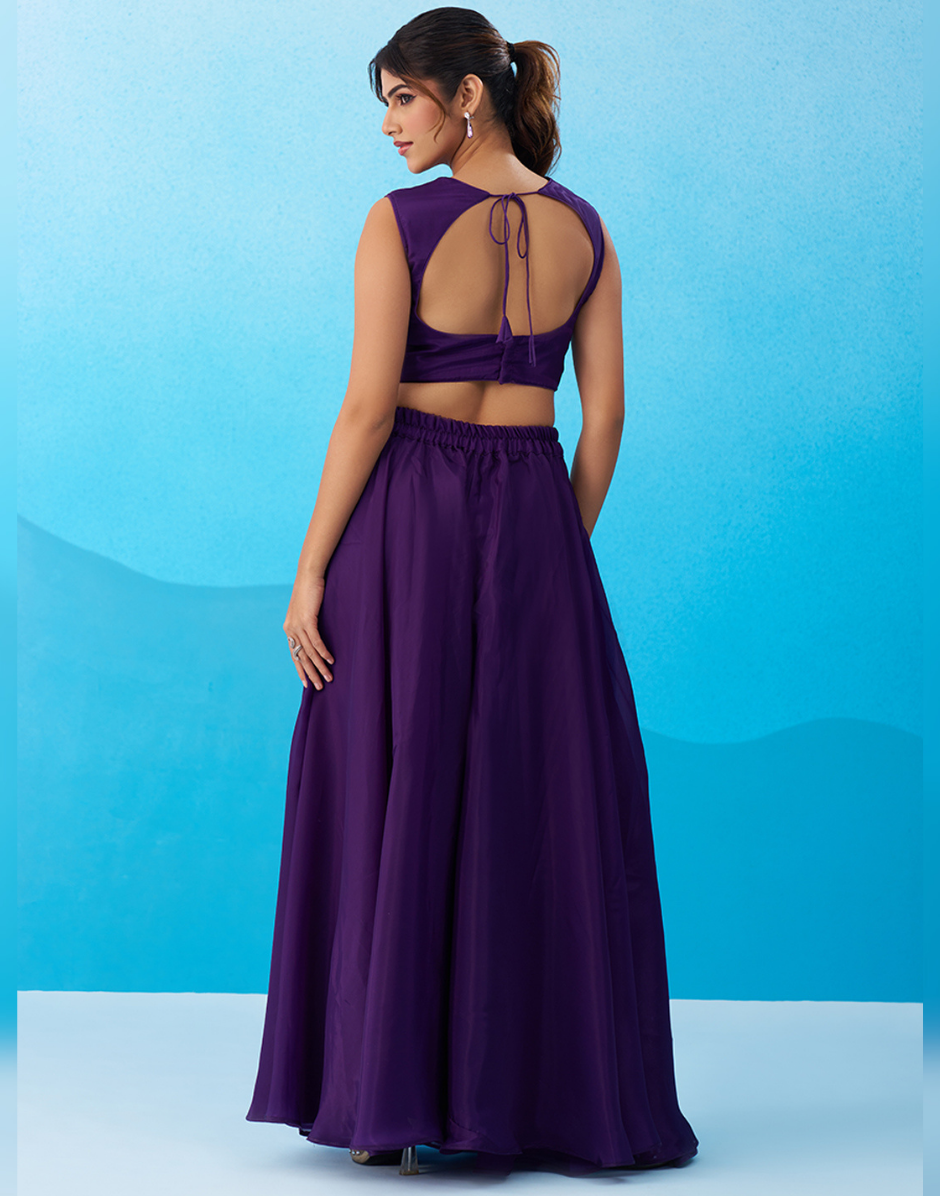 purple crop top dress SASHES X HIDES PURPLE CROP TOP X SKIRT SUIT SET