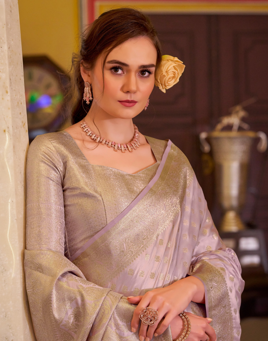 Luxurious Purple Banarasi Satin Silk Saree with Intricate Patterns - Buy