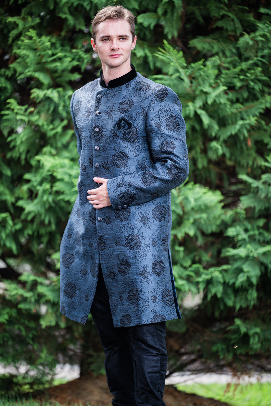 Luxurious silk sherwani with floral designs - Rent